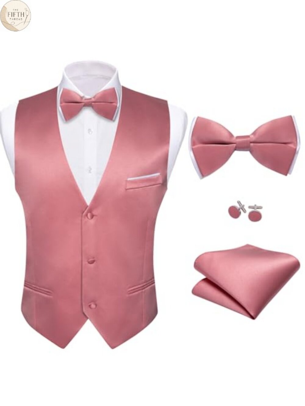 Mens Slim Fit Suit Vest Bow Tie Set 4PCS Formal Waistcoat